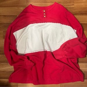 Free People Red and White Sweatshirt with Button Detail